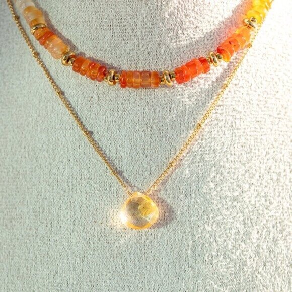Citrine Pendant Necklace Gorgeous Everyday Necklace Waterproof Non-Tarnish Gold - Picture 6 of 12